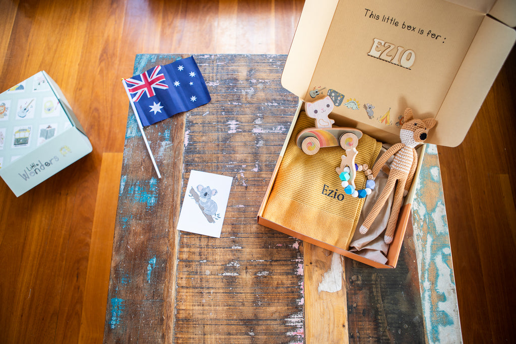 Personalised gift boxes for Babies, or Mum to be. Cutest baby hampers made in Australia. Handcrafted, Made in Australia