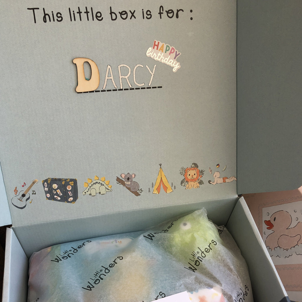 Eco Friendly and Customisable Gifting Boxes. Personalisation can be done straight away with little stickers on the box and the name of the lucky receiver.