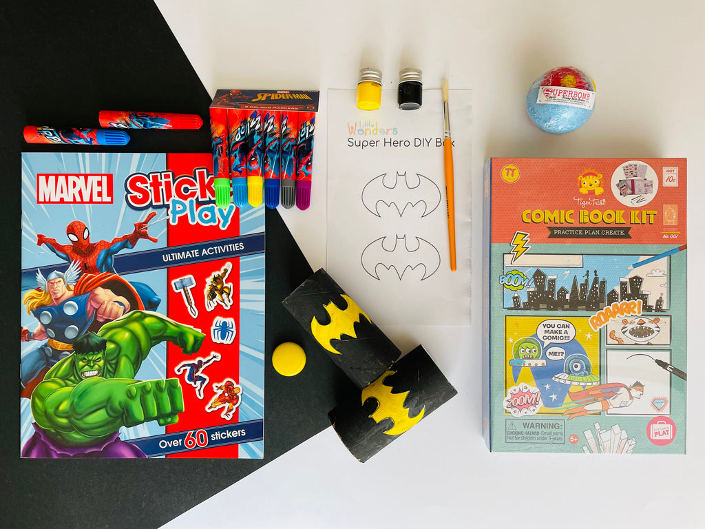 Super Hero - Little Hero - Play Box - Craft Box - Spiderman - Marvel - Stickers Activity - Batman - Super Hero Bath Bomb 
