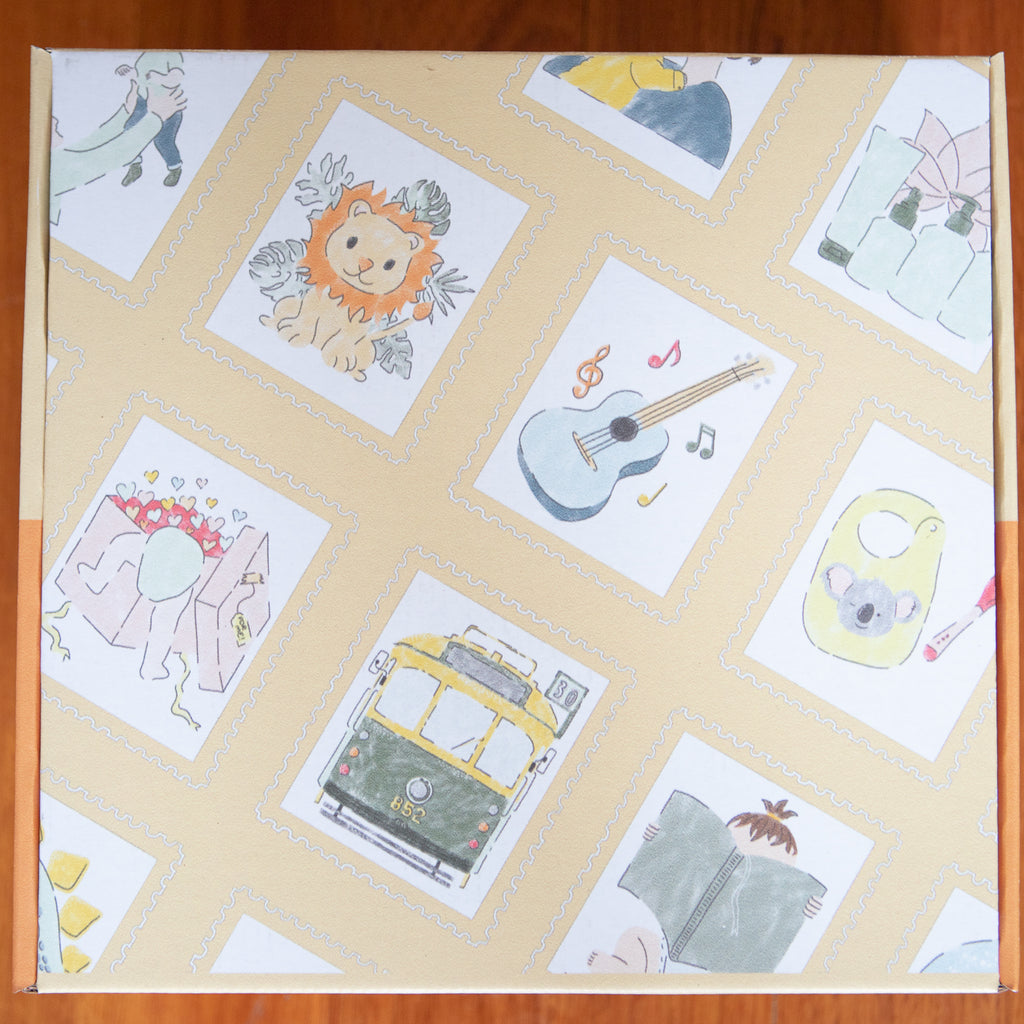 Orange - Eco Friendly and Customisable Gifting Boxes. Personalisation can be done straight away with little stickers on the box and the name of the lucky receiver.