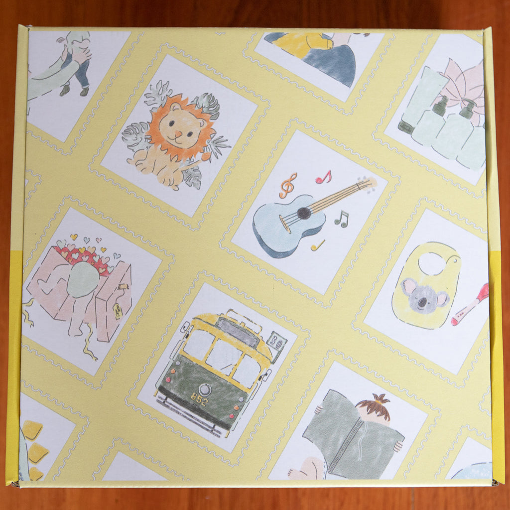 Yellow - Eco Friendly and Customisable Gifting Boxes. Personalisation can be done straight away with little stickers on the box and the name of the lucky receiver.